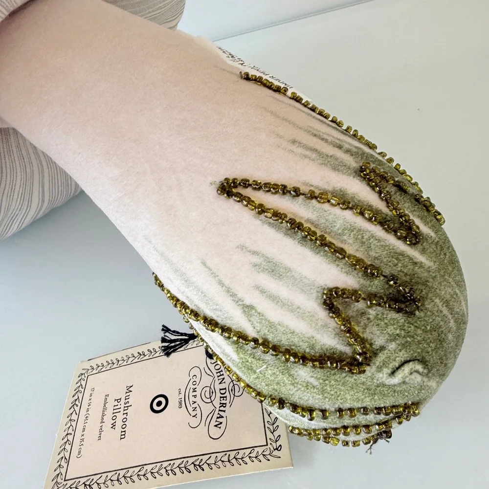 John Derian Mushroom Pillow Target Teal Velvet Beaded‎ Embellished Whimsical
